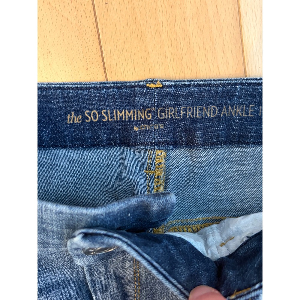 Chico's So Slimming Girlfriend Ankle Jeans Womens 0 Blue Floral Embroidered - Picture 2 of 7